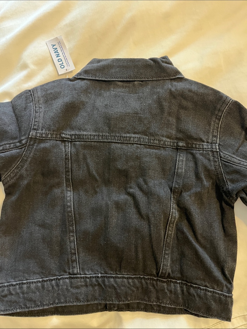 NWT Old Navy Black Denim Kids Jacket with White Skeleton Embroidery - Picture 6 of 7